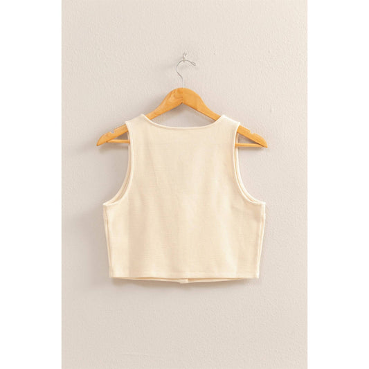 Waffle Knit Button Down Sleeveless Vest
