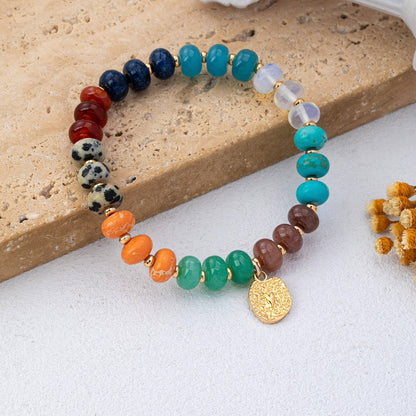 Natural Stone Heart Charm Stretch Bracelet