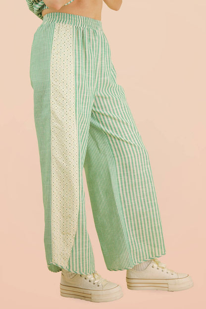 Lace Contrast Stripe Wide Leg Pants