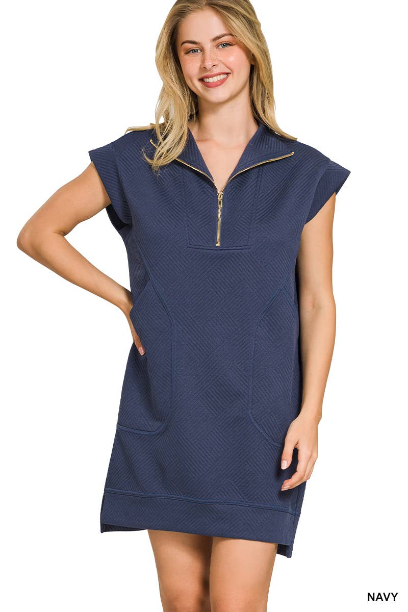 Knit Jacquard Quarter Zipper Mini Dress