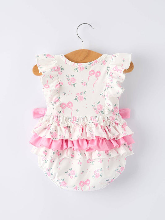 Floral Baby Girls Bow Ruffle Romper