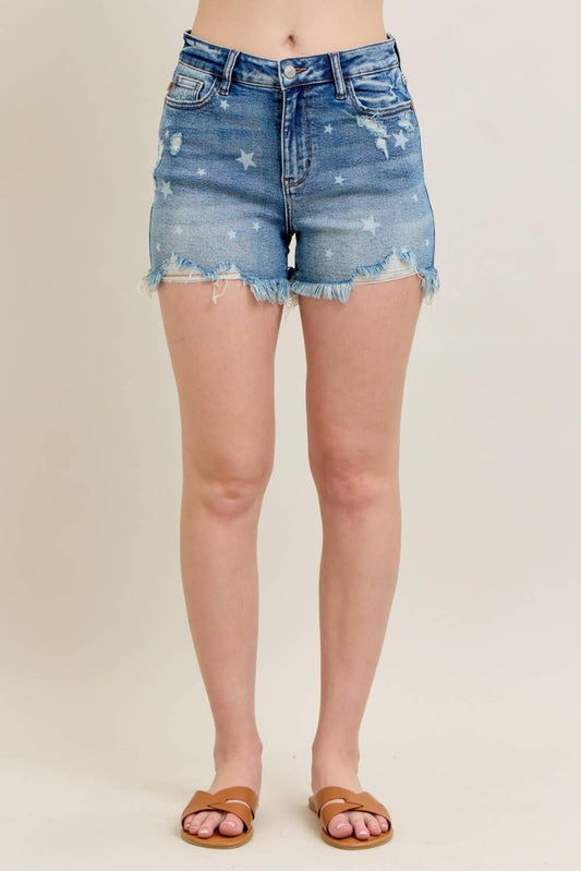 HW Star Print Cut Off Destroy Shorts