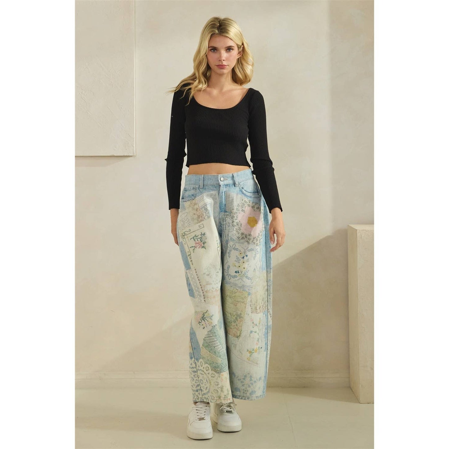 Digitally Printed Patchwork Denim Pants