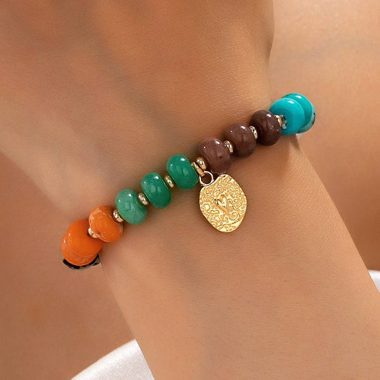 Natural Stone Heart Charm Stretch Bracelet