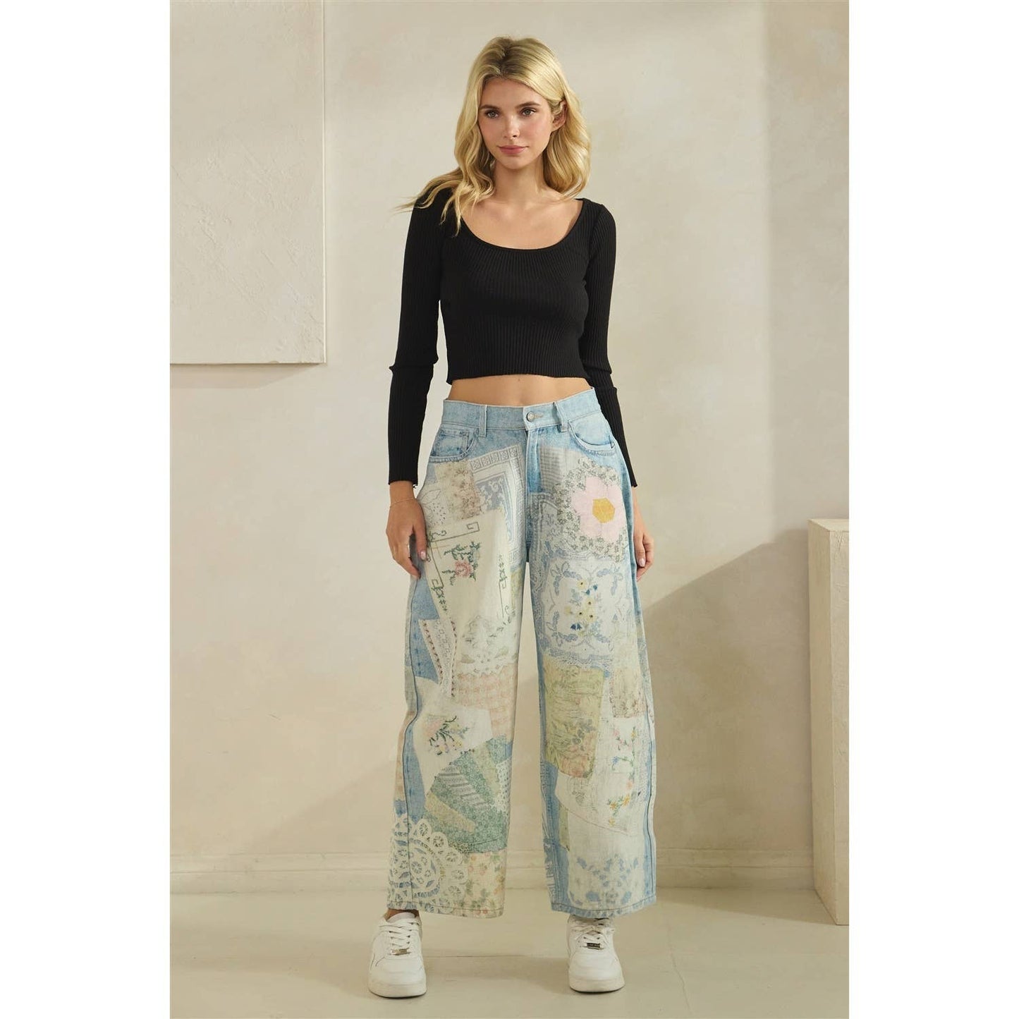 Digitally Printed Patchwork Denim Pants