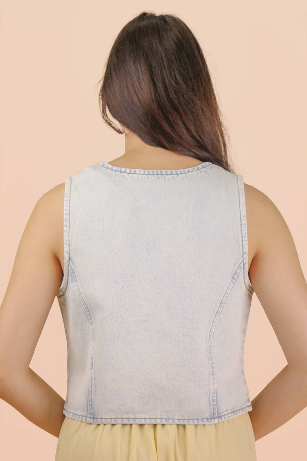 JEAN Acid Washed Denim Front Tie Vest