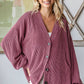 Solid Rib Button Balloon Sleeve Cardigan