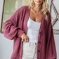 Solid Rib Button Balloon Sleeve Cardigan