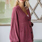 Solid Rib Button Balloon Sleeve Cardigan