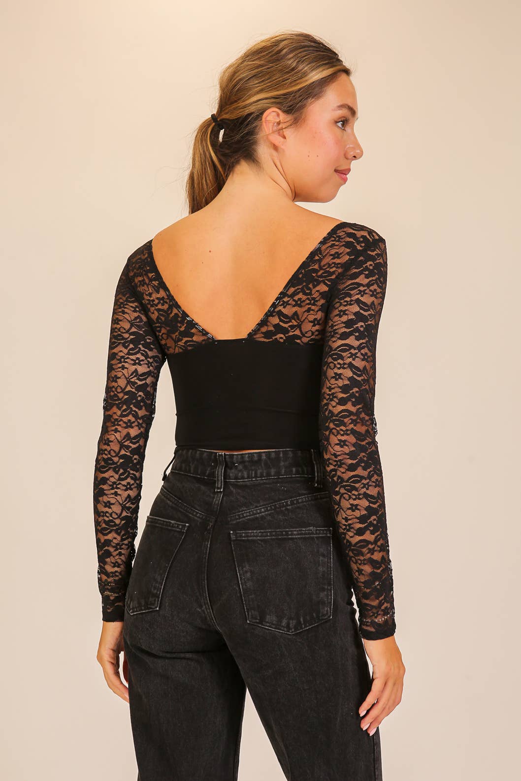 Lace Sleeve V-Neck Top