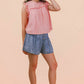 Chambray Button Down Flare Shorts