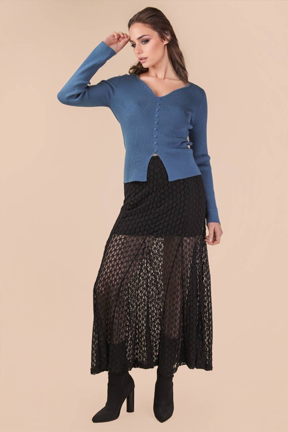 Button Down Fitted Knit Sweater Top