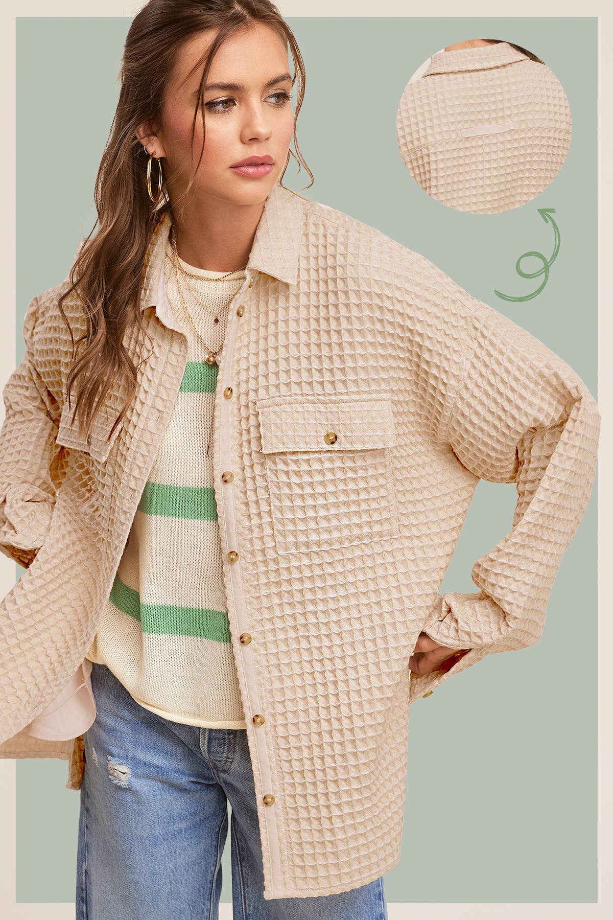 Waffle Textured Oversized Button Down Shacket