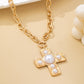 Hammered Cross Pearl Necklace