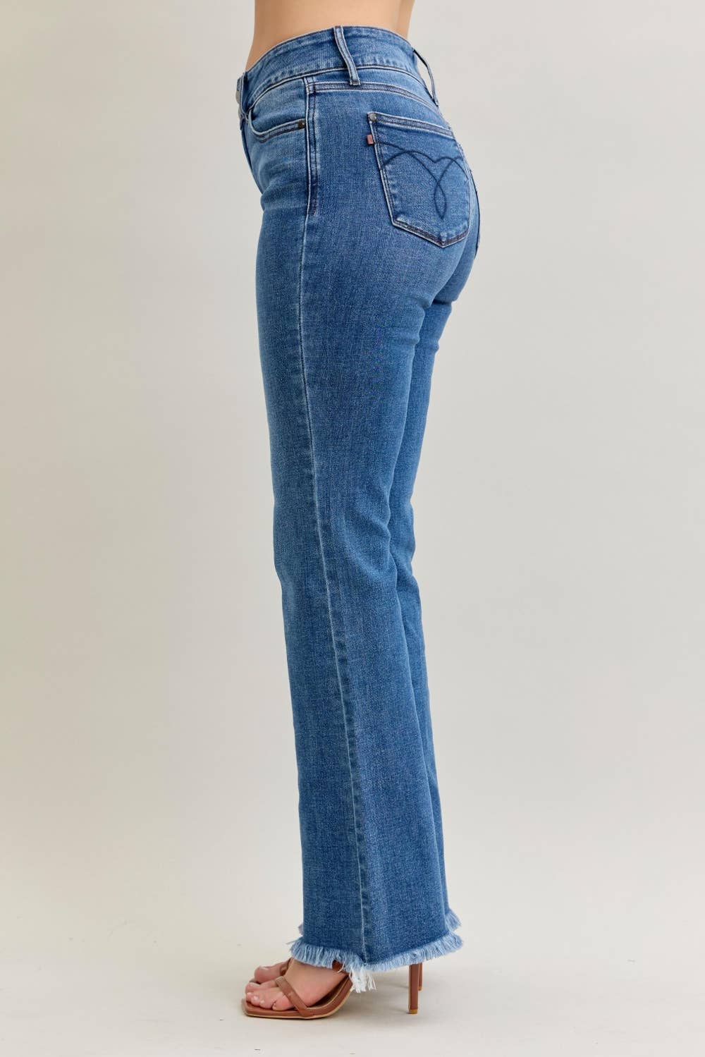 High Waisted Bootcut Double Button WB & Fray Hem