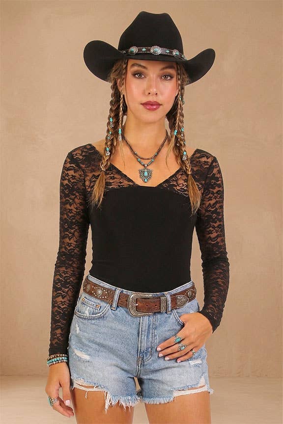 Lace Sleeve V-Neck Top
