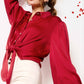 Flowy Button Down Balloon Sleeve Tie-Front Shirt