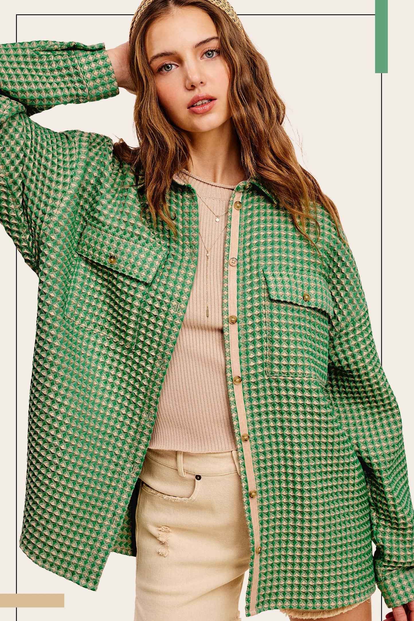Waffle Textured Oversized Button Down Shacket