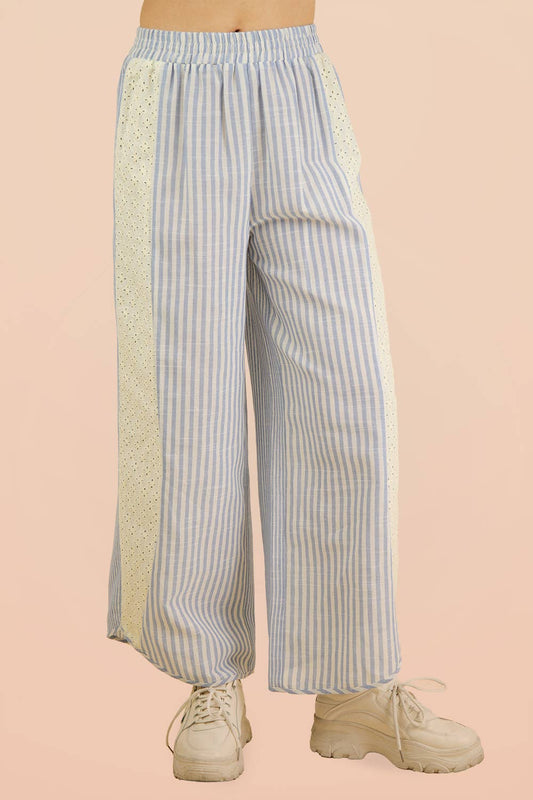 Lace Contrast Stripe Wide Leg Pants