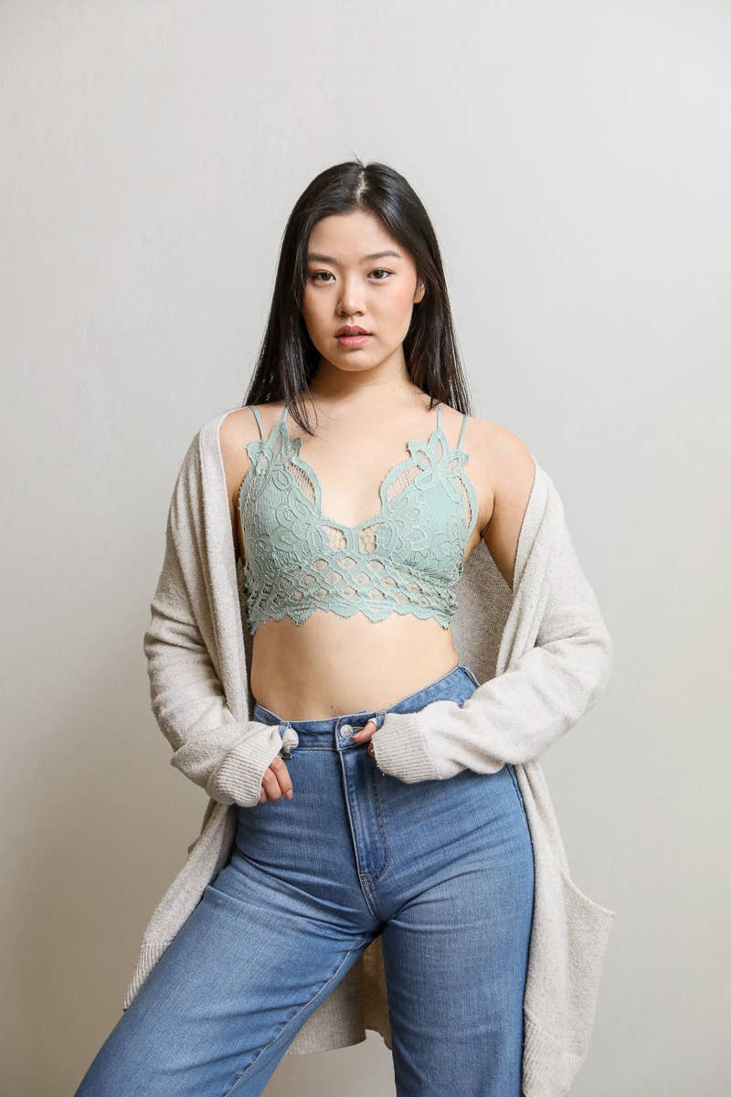 Padded Crochet Lace Longline Bralette