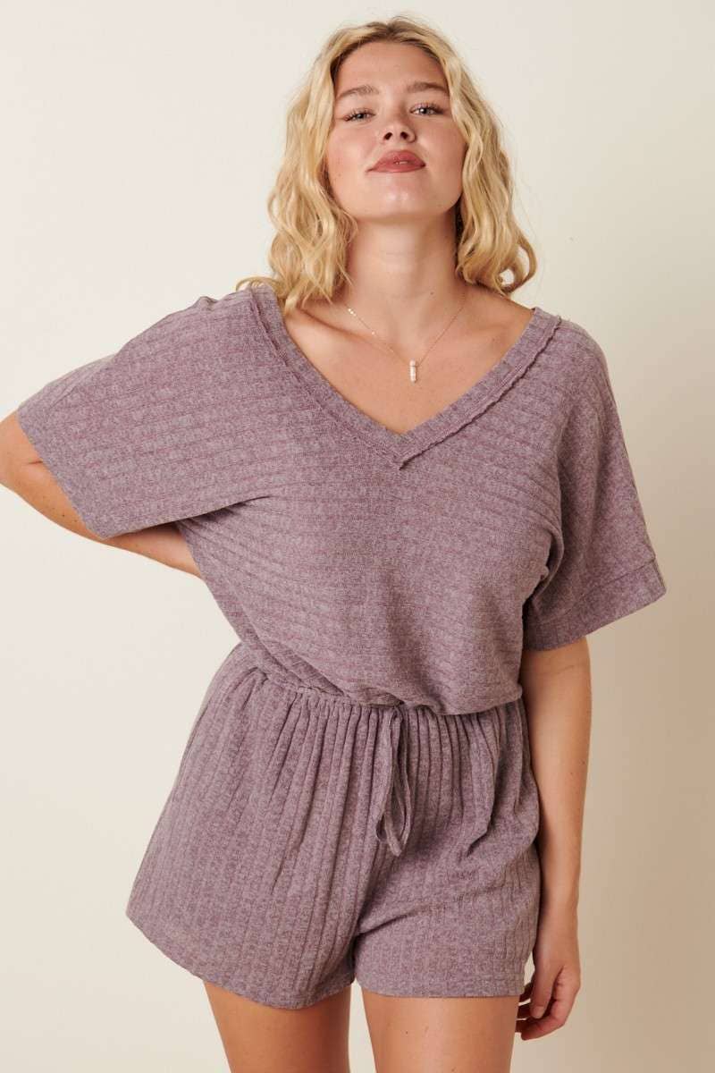 RIB V-NECK DOLMAN SLEEVE ROMPER