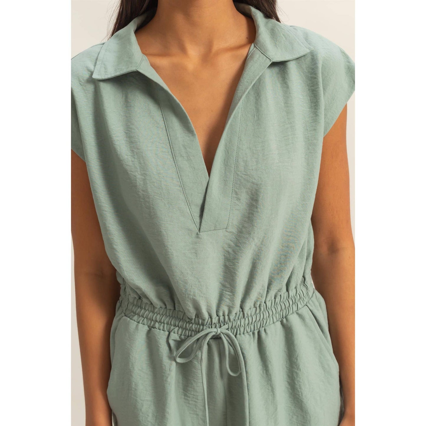 Collared Romper with Buttonless Placket