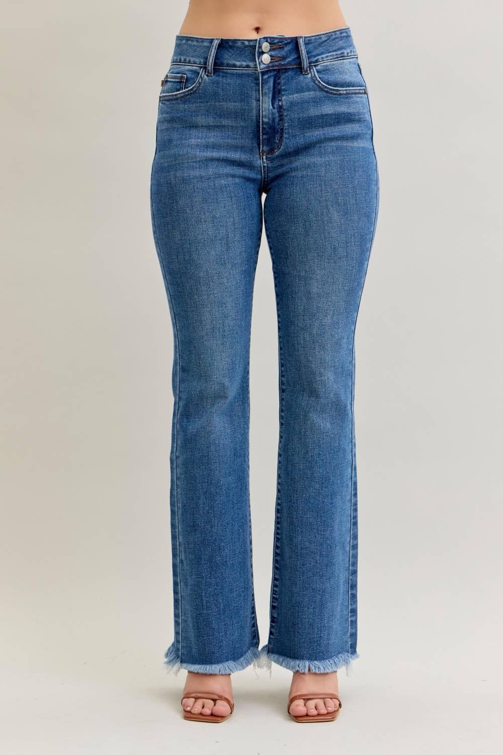 High Waisted Bootcut Double Button WB & Fray Hem