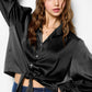 Flowy Button Down Balloon Sleeve Tie-Front Shirt