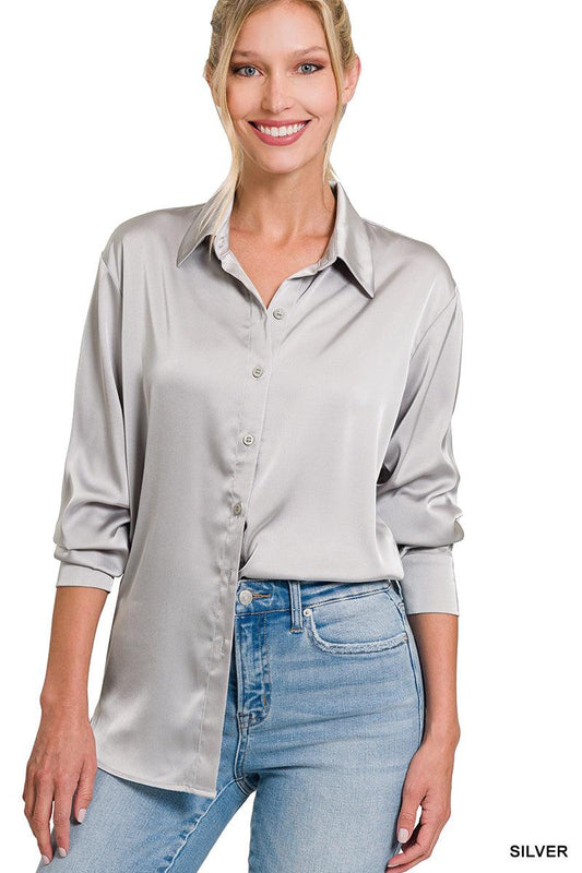 Sophia Satin Button Front Shirt - The Salty Mare