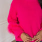 Hot Pink Knit Feather Sweater - The Salty Mare