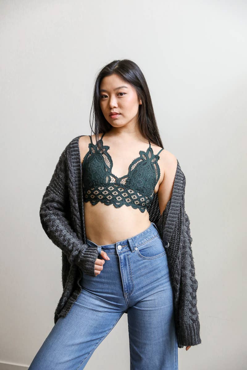 Padded Crochet Lace Longline Bralette