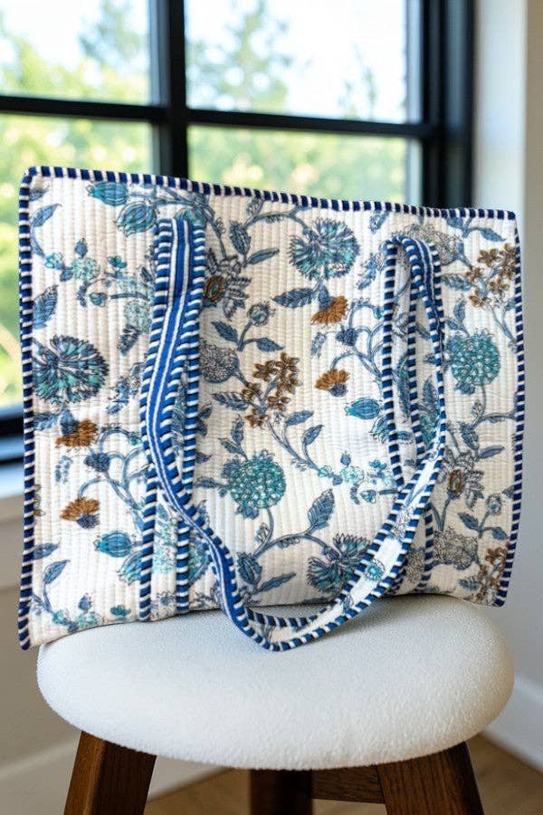 Sasha Blue and White Floral Tote Bag