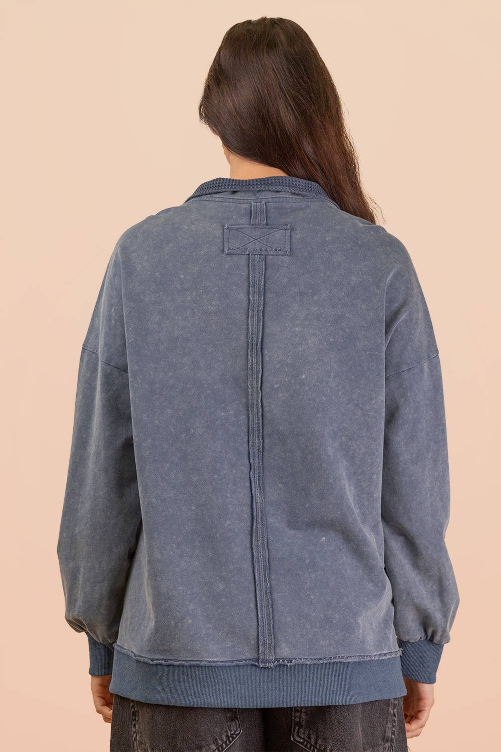 Mock Neck Mineral Washed Knit Causal Top