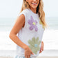 Pink Multi Crochet Flower Knit Short Sleeve Sweater Top