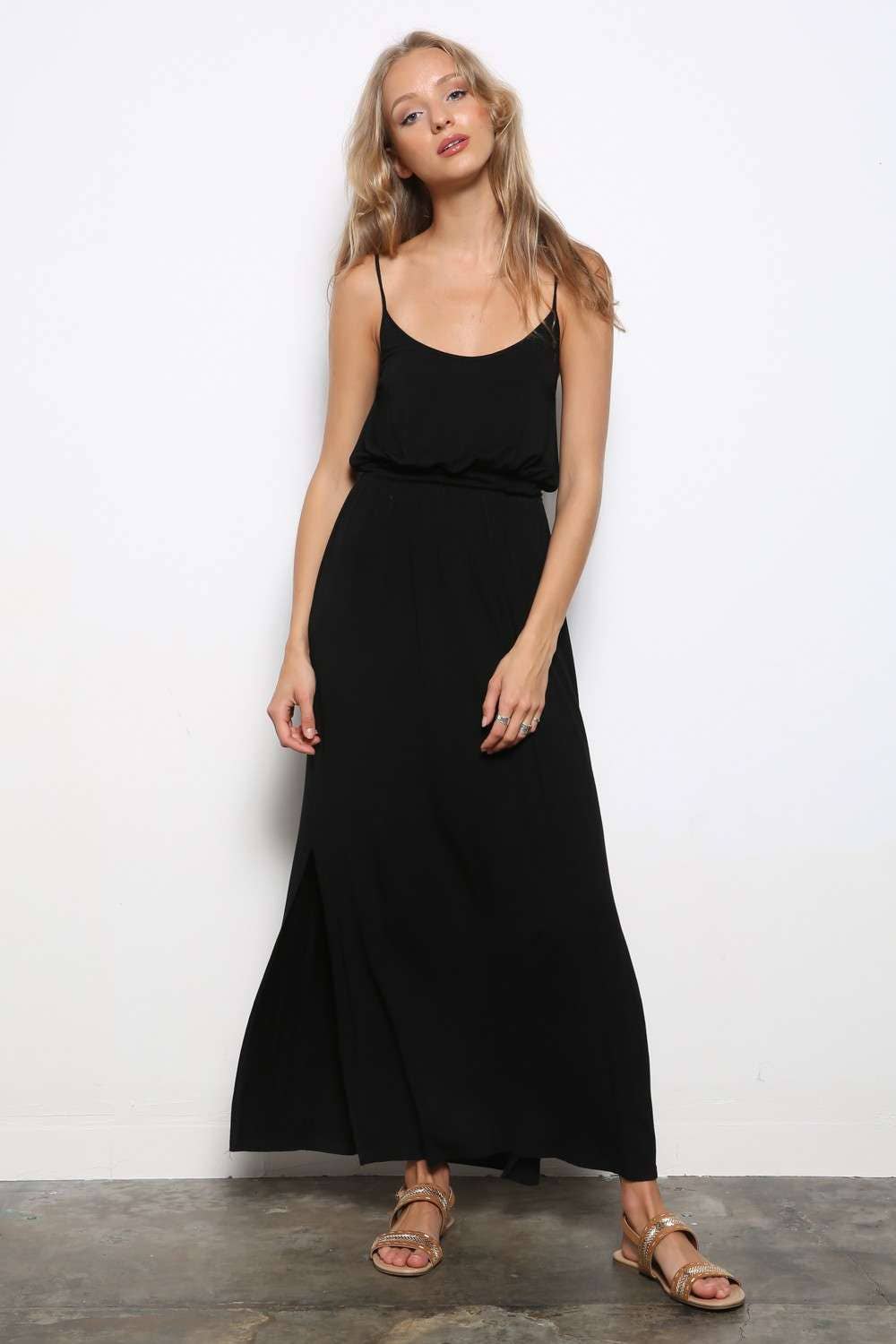 JERSEY CAMI STRAPPY BACK SIDE SLITTED MAXI KNIT