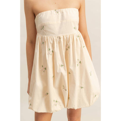 Embroidery Strapless Bubble Hem Dress