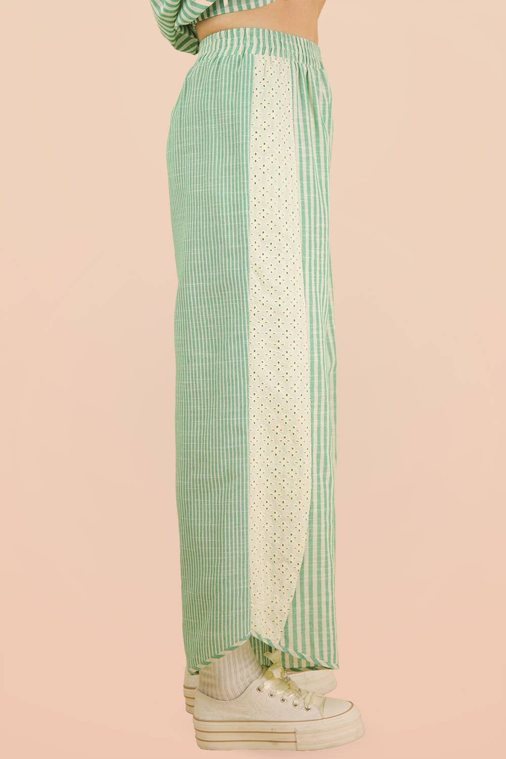 Lace Contrast Stripe Wide Leg Pants