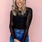 White Mesh Bow Pattern Long Sleeve Top