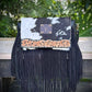 Upcycled LV Cowhide Leather Fringe Crossbody Bag Western