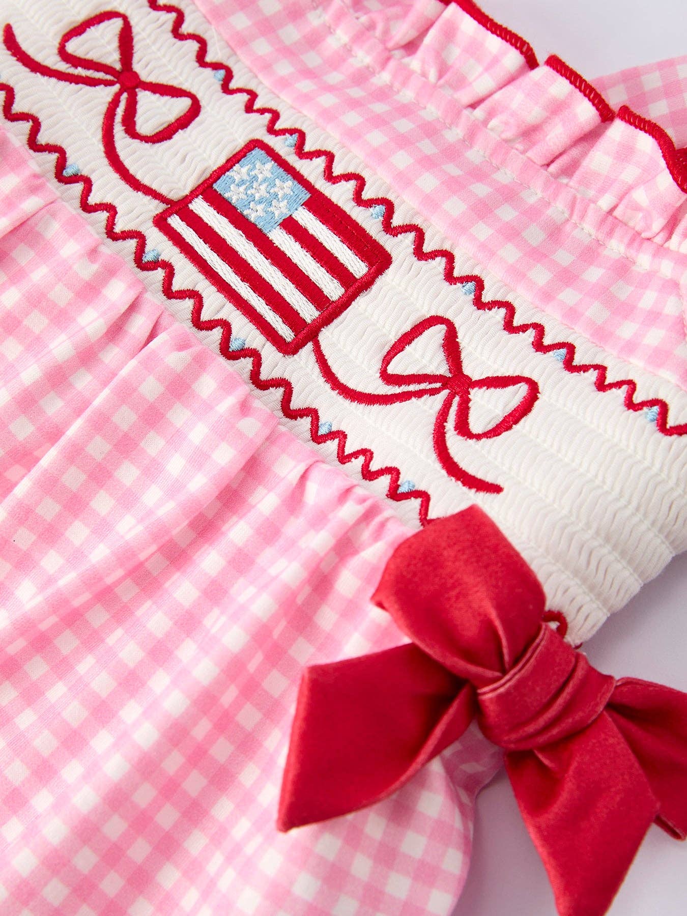 4th of July Plaid Baby Romper Bow Ruffle