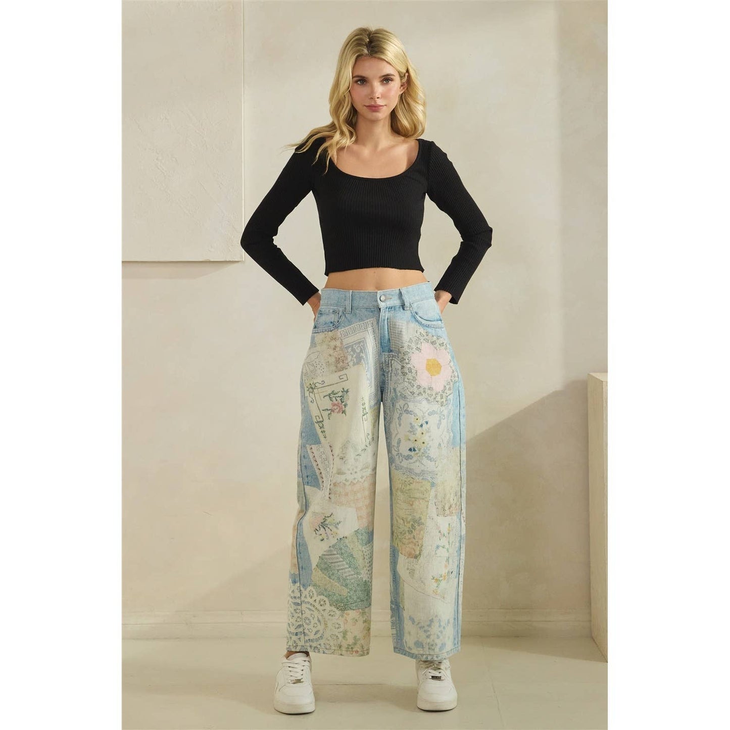 Digitally Printed Patchwork Denim Pants