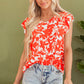 Orange Floral Ruffle Sleeve Print Top