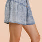 Chambray Button Down Flare Shorts