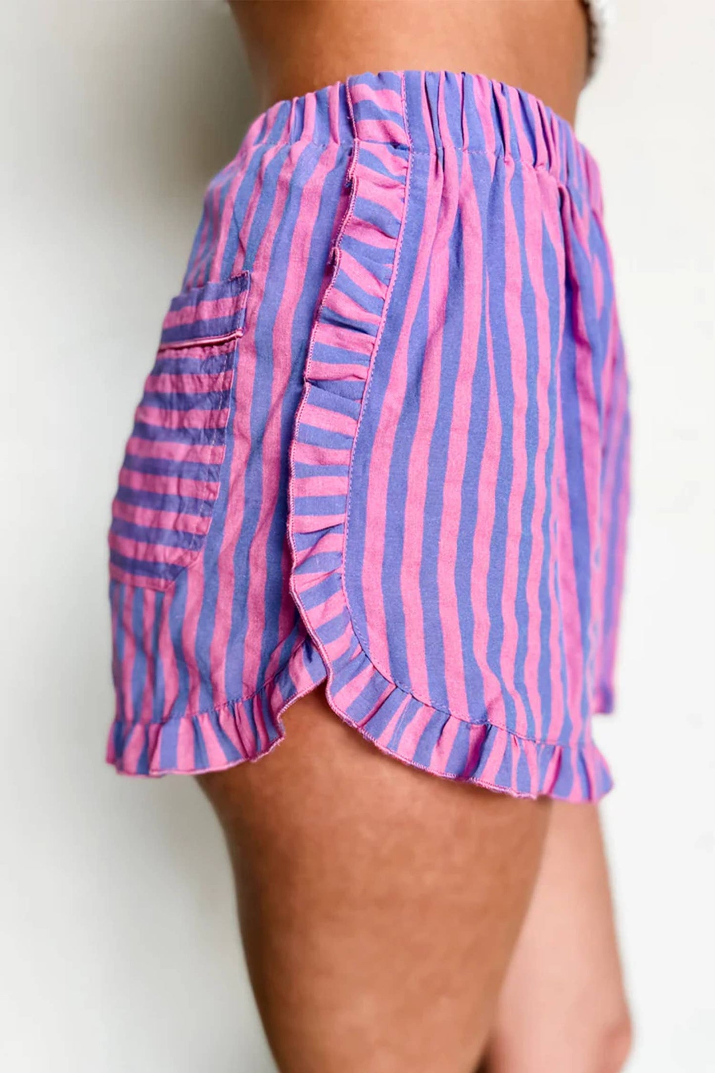 Striped Ruffled Hem Shorts