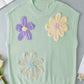 Pink Multi Crochet Flower Knit Short Sleeve Sweater Top
