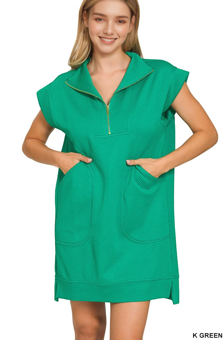 Knit Jacquard Quarter Zipper Mini Dress