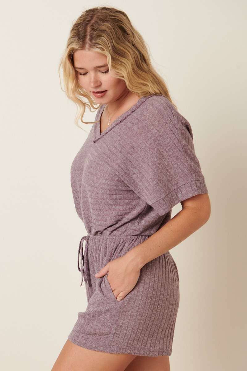 RIB V-NECK DOLMAN SLEEVE ROMPER