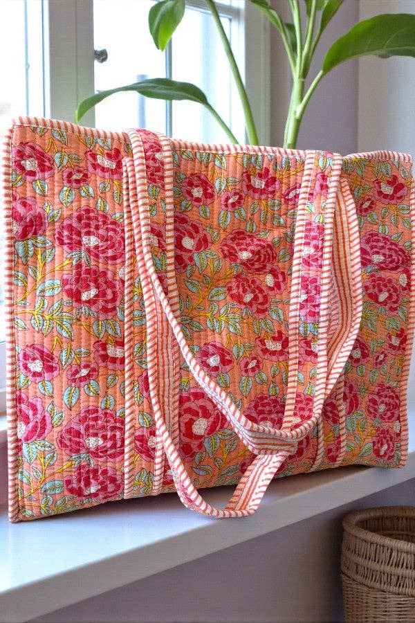 Golden Hour Pink Floral Tote Bag