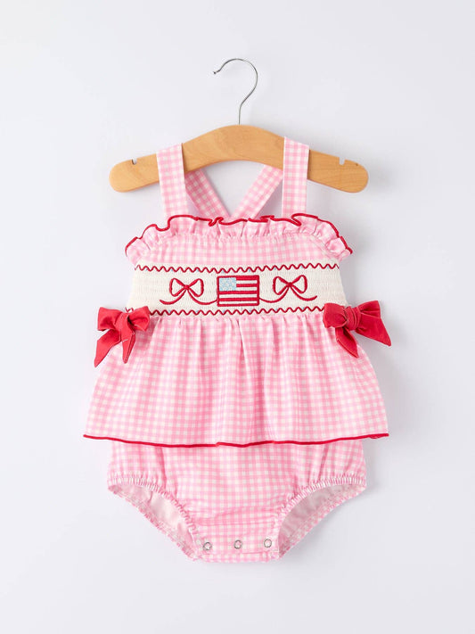 4th of July Plaid Baby Romper Bow Ruffle