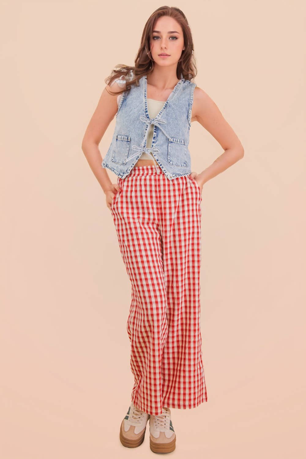 JEAN Acid Washed Denim Front Tie Vest